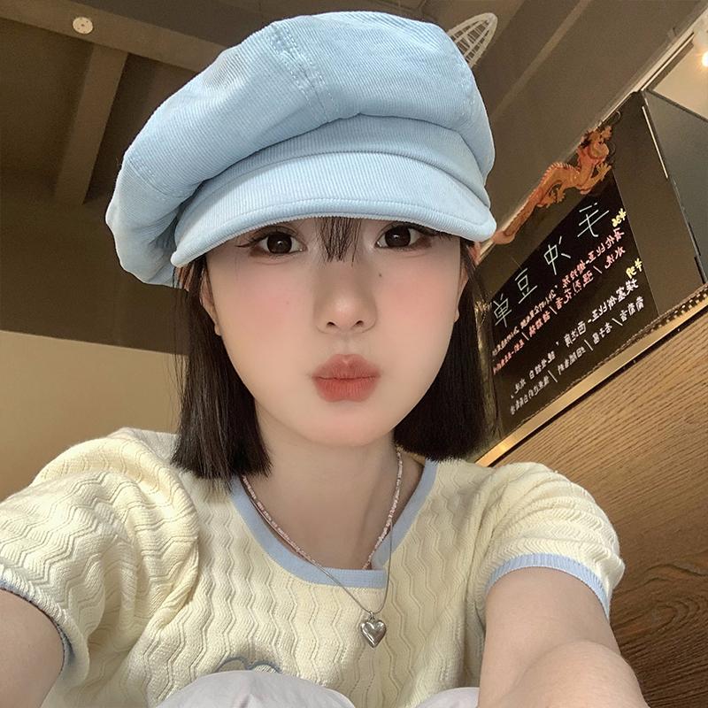 

Corduroy forward hat can be worn upside down, women s early autumn tide solid color versatile beret, men s retro cap Adult (56-58cm) синій