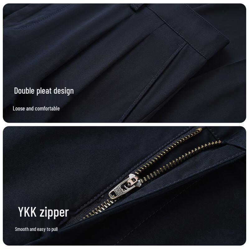 Langdeng Men's Double Pleat Cotton Business Casual Pants