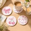 4/6pcs Sweet Round Wooden Drink Coaster Waterproof Non-Slip Insulation Pad Bow Dog Coffee Cup Mat For Coffee Table