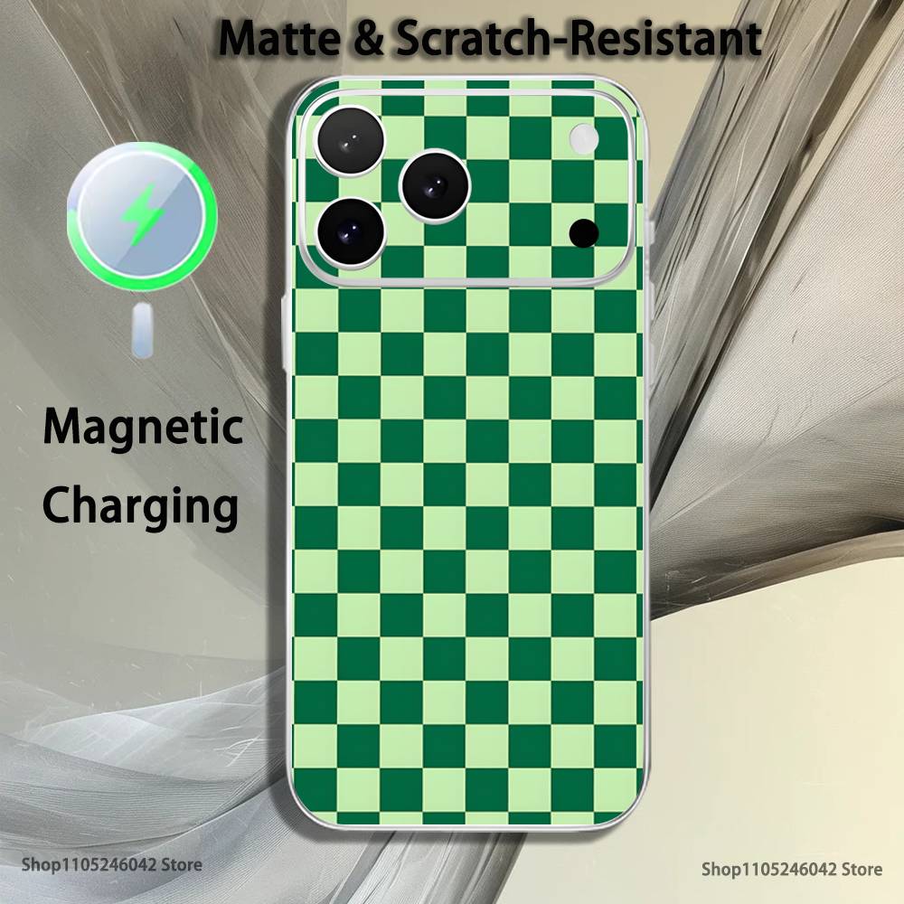 Checkered Pattern Magnetic Wireless Charging Transparent White Phone Case For iPhone 17,16,15,14,13,12,11,Pro,Max,Plus