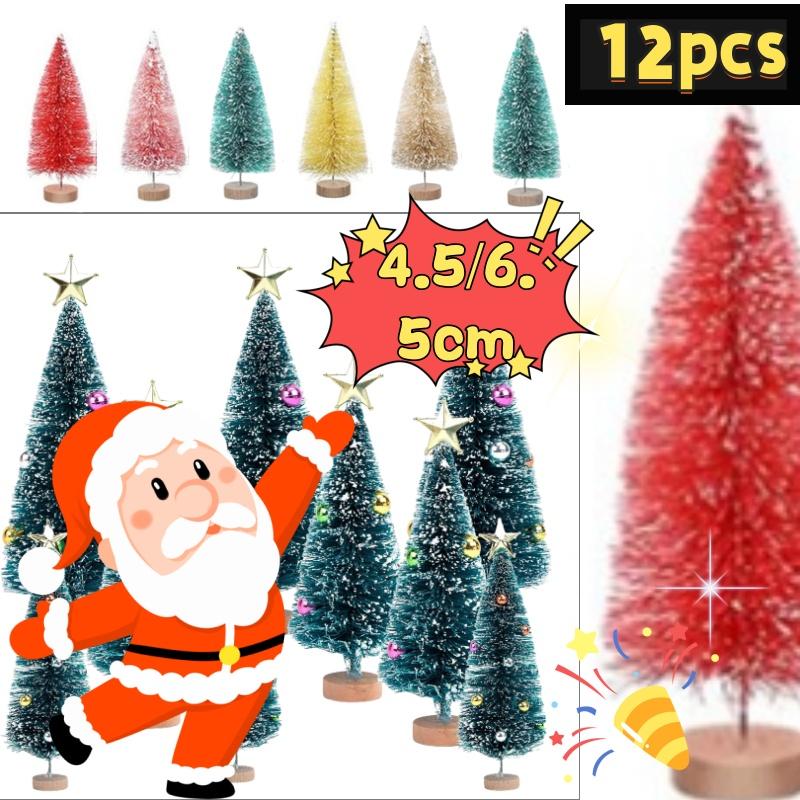12Pcs Mini Christmas Desktop Miniature Pine Tree Micro Landscaping 4.5/6.5Cm Sisal Silk Cedar Tree Ornamen Navidad Xmas Decor