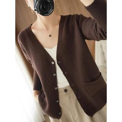 Spring and Autumn Long-sleeved Temperament Sweater Thin New Knitted Cardigan for Women V-neck Loose Short Jacket Knitted