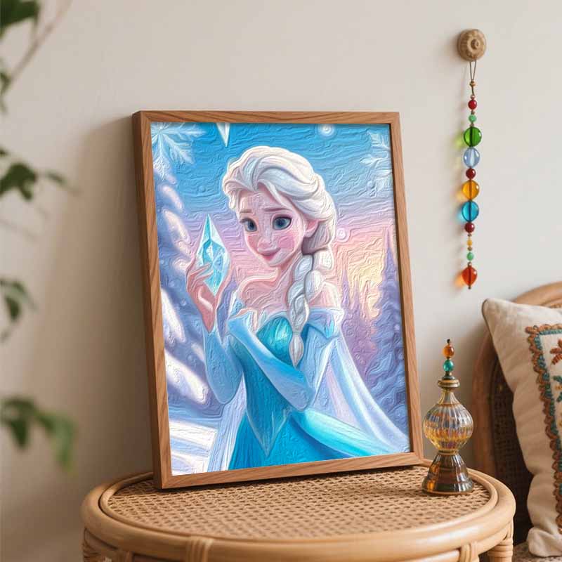 Disney Frozen Elsa Oil Art Painting Kit Home Wall Decor Handmade Gift Beautiful Crystal Princess Snowy Winter Art Craft Canvas