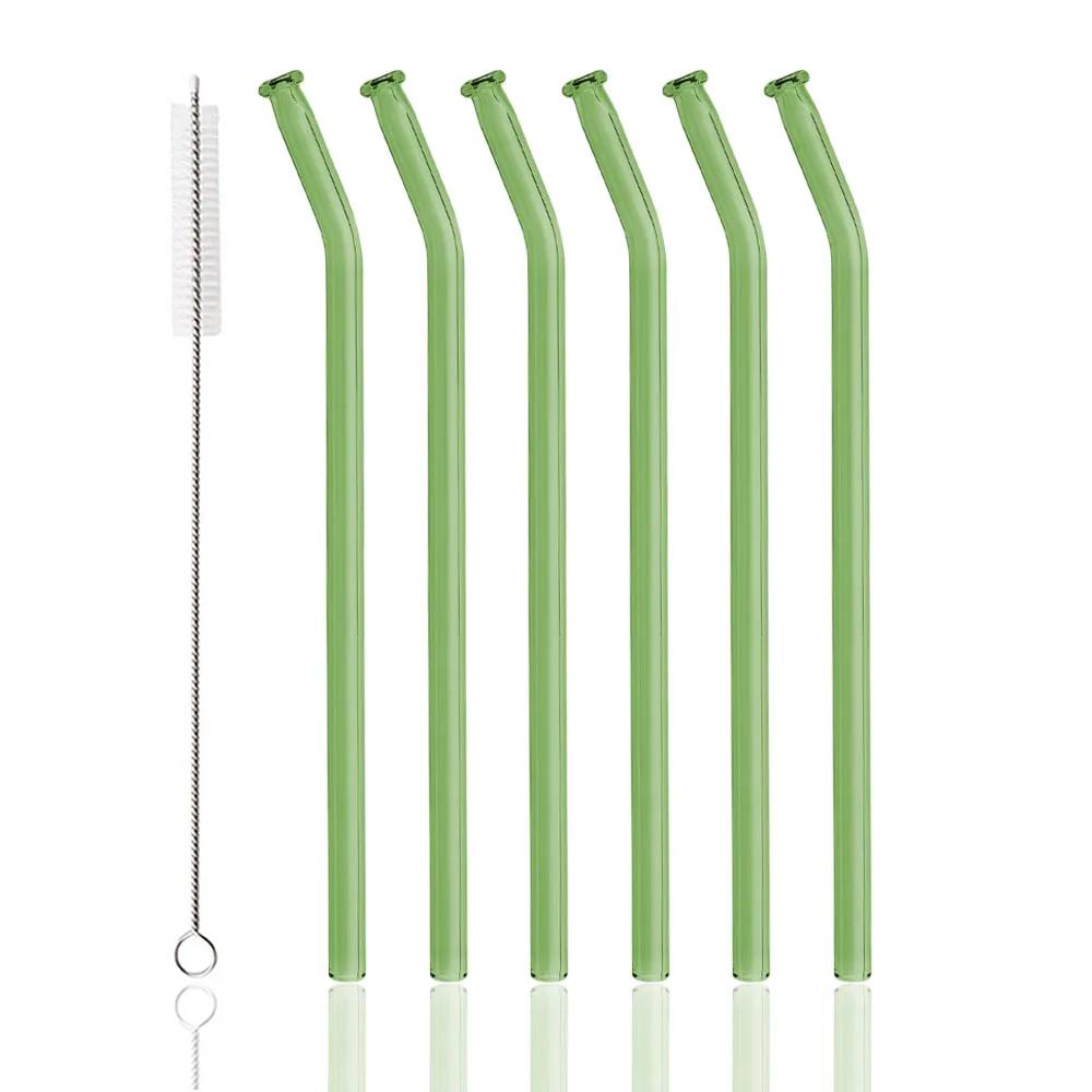 8mm High Borosilicate Glass Straw 7Pcs/Set Reusable Eco Friendly Drinking Straws Set Bubble Tea Smoothies Bar Accessories