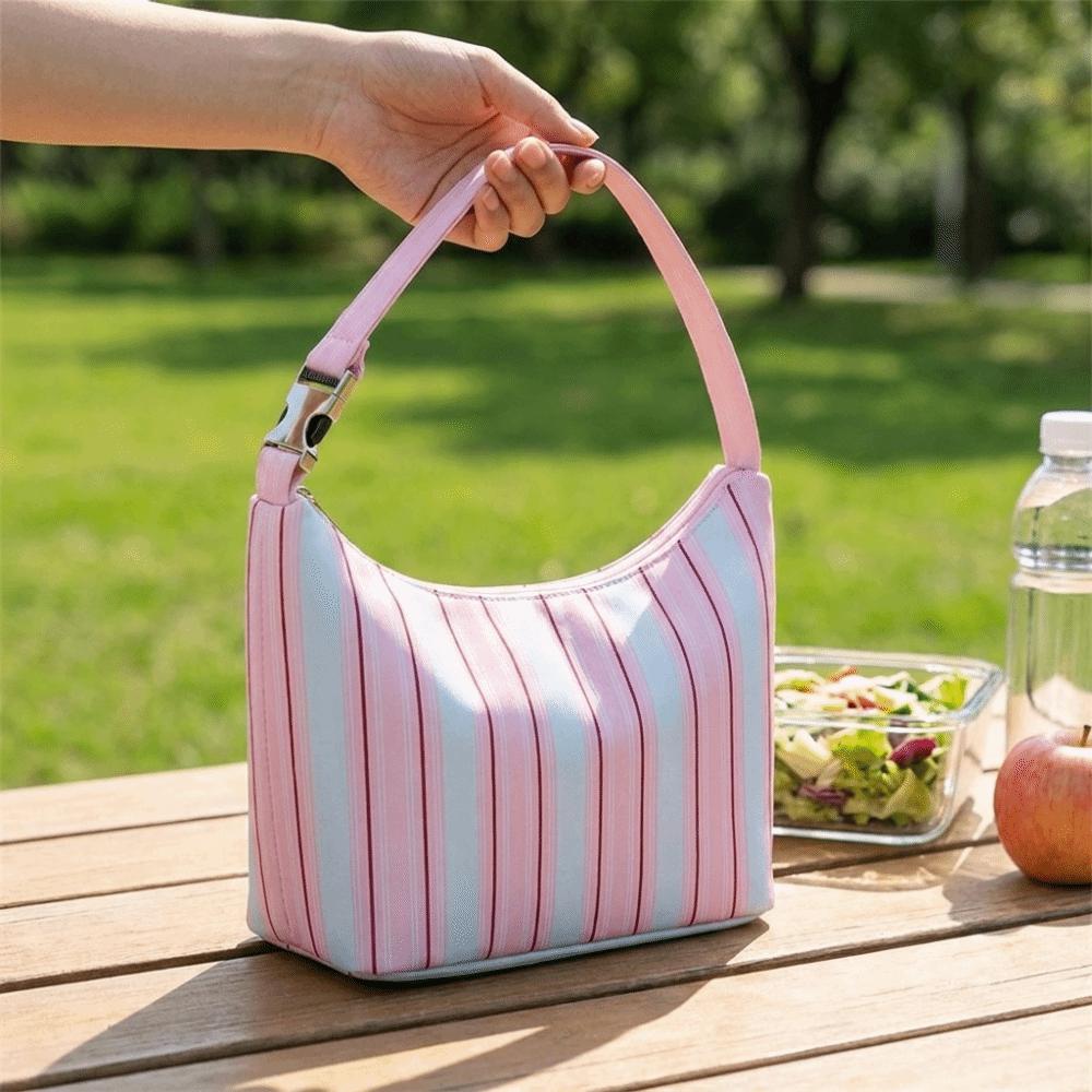 Waterproof Thermal Cooler Tote Portable Food Storage Bag Striped Insulated Lunch Bag Student