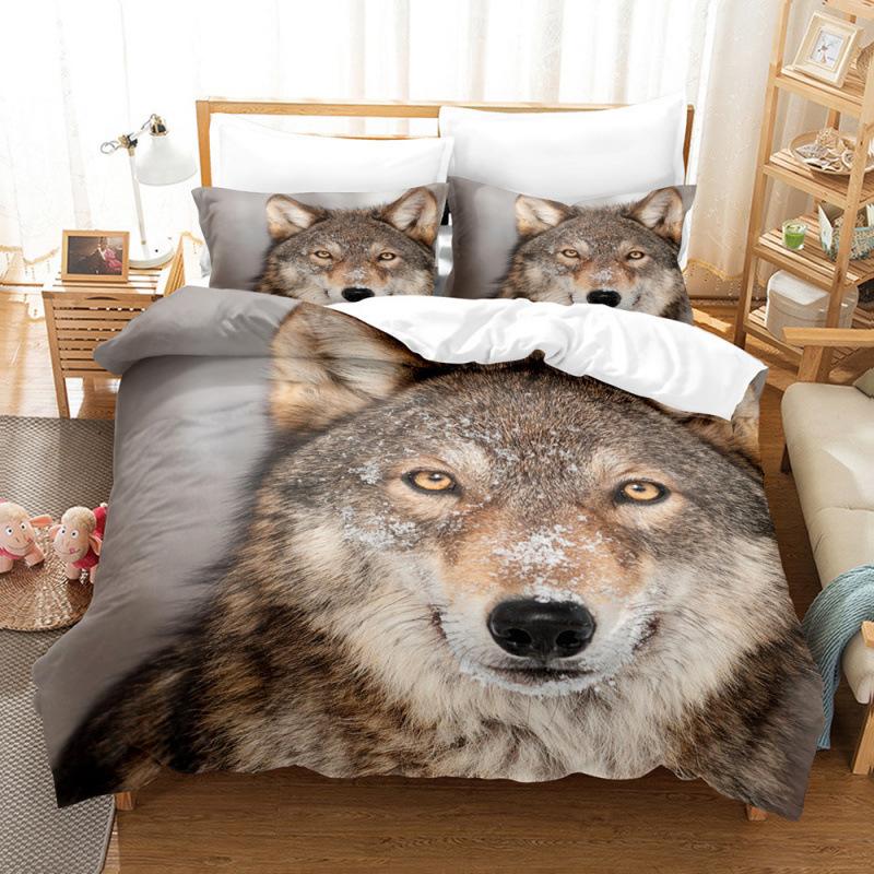 3D Animal Wolf Three-Piece Bedding Home Textile Duvet Cover Printed Sheet Pillowcase Set