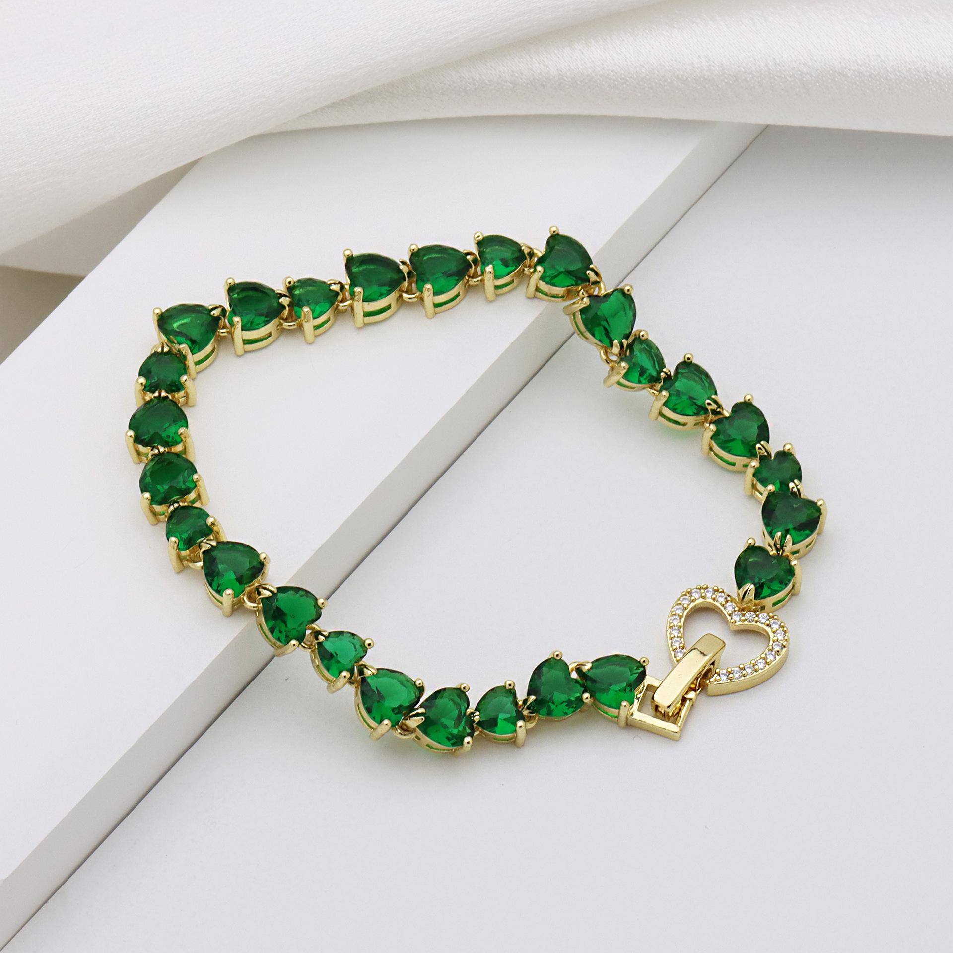 Браслет Женский Сердце Любви Персиковое Сердце Большой Цвет Цирконий Медь Позолоченный Легкая Роскошь Премиум