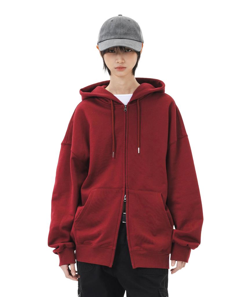 La Felpa con Cappuccio Le Custom The Essential Oversize Liscia con Zip Bidirezionale (Borgogna)