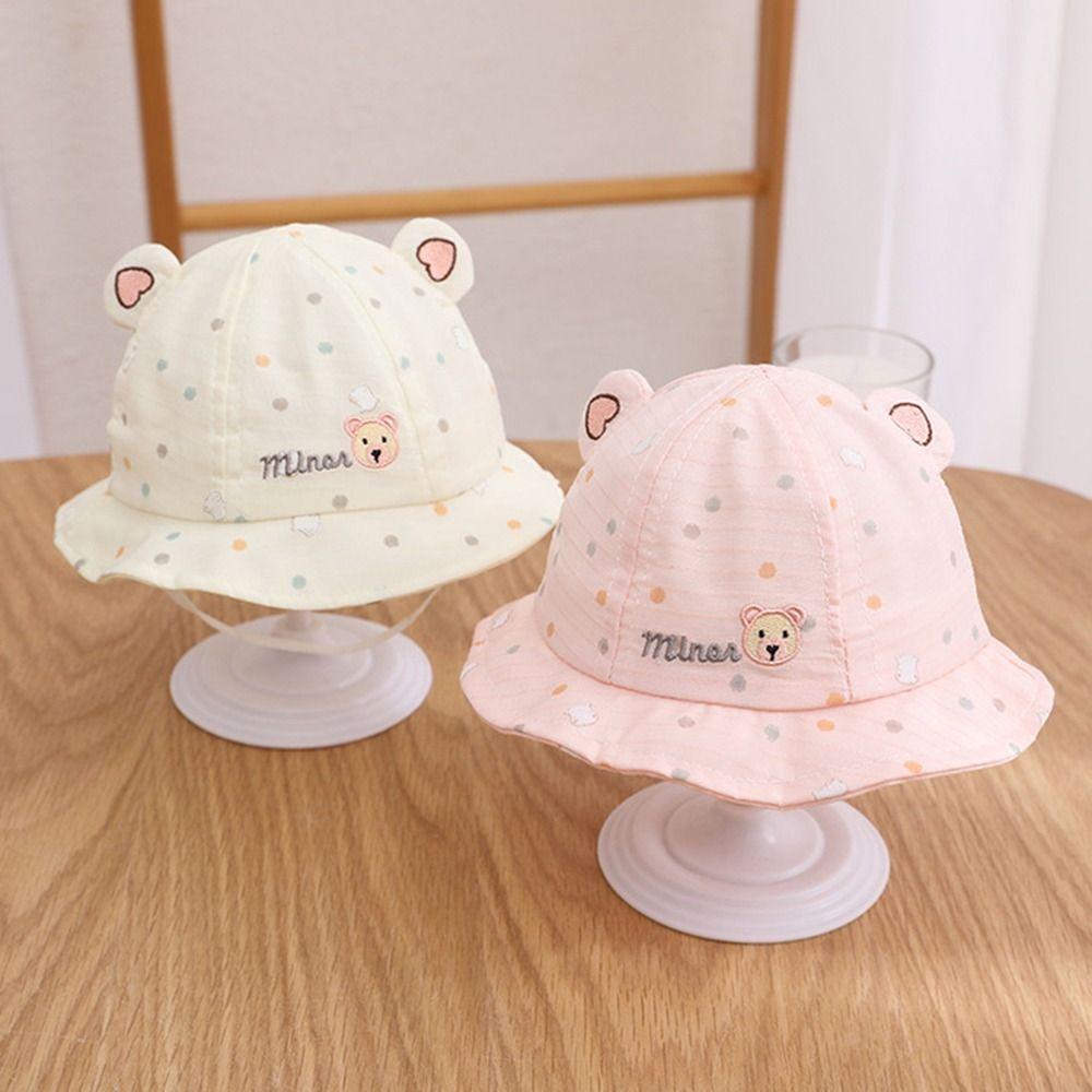 

Cartoon Bear Ear Newborn Panama Cap Sun Protection Fisherman Hat Dot Sun Hats Spring Summer