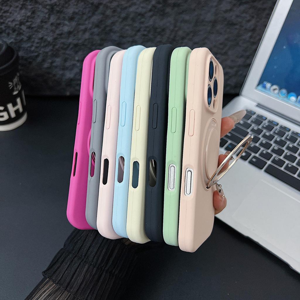 Macaron Liquid Silicone Magnetic Bracket Case for iPhone 17 Pro, 360° Rotation, Drop-Proof