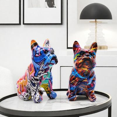 Neue Kreative Bunte Bulldogge Harzhandwerk Heim Wohnzimmer Ornamente Veranda Weinschrank Dekorationszubehör