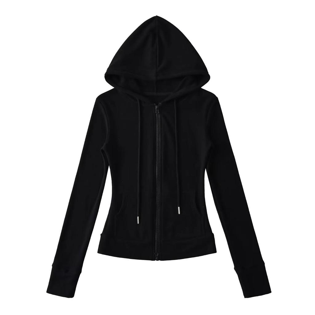 Women's American Style Thermal Fleece Slim Fit Hooded Yoga Sweatshirt with Double Zippers & Large Pockets for Autumn/Winter.