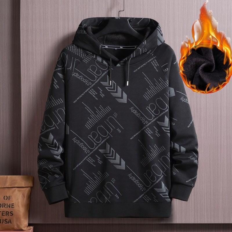 Plus Size 10XL Autumn and Winter Plus Velvet Hooded Sweater Men's Fat T-shirt Long-sleeved Sports Hooded Sweater Plus Velvet