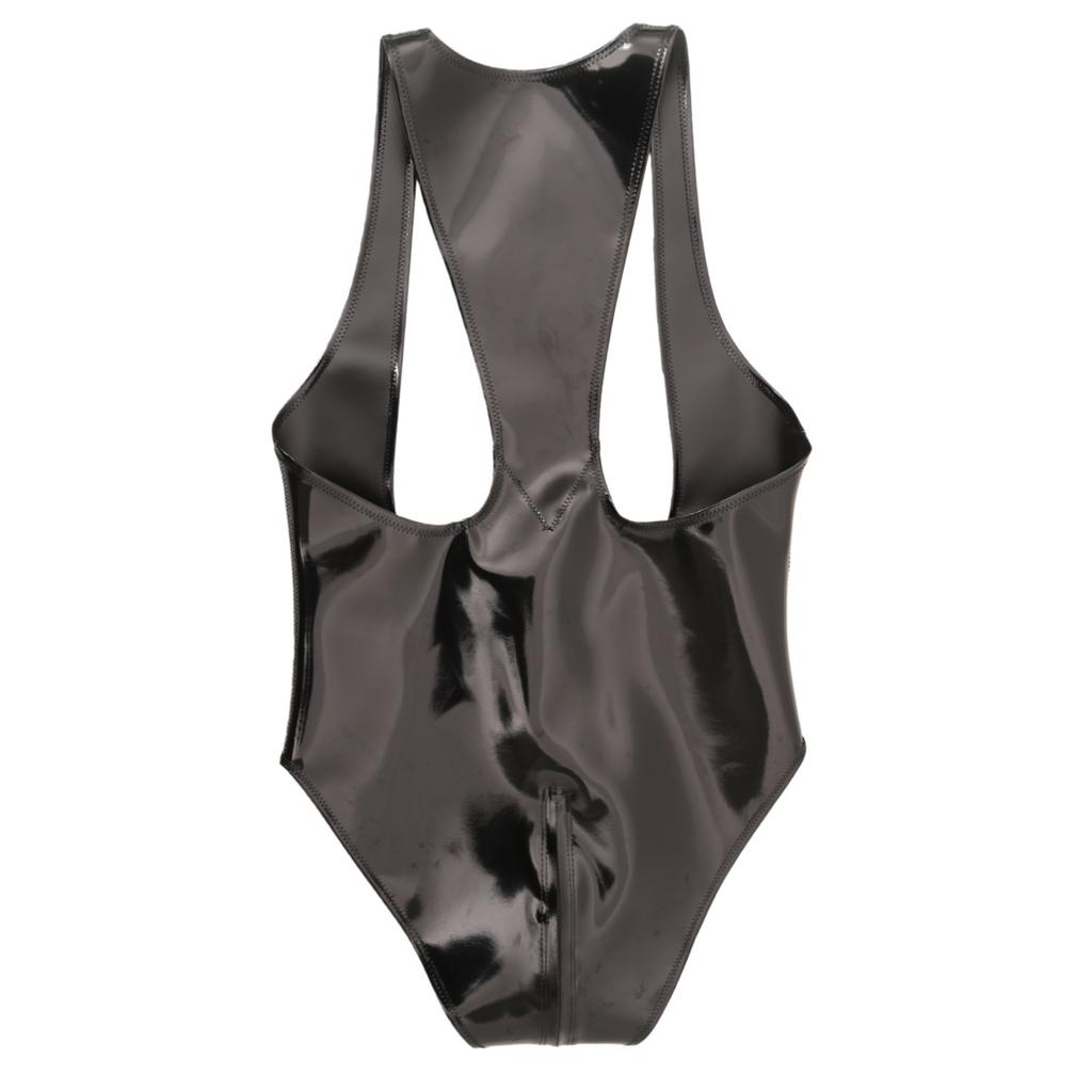 Sexy Men High Cut Muscle Bodysuit Zipper Crotch U Convex Pouch Bandage Sexy Tights Vest Tops Pu Shiny Stage Elastic Leotard