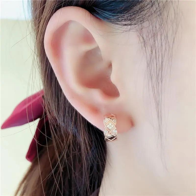Exquisite Russian 585 Purple Gold Luxury Micro-Inlaid Opal Rhombus Ear Buckle Exquisite Rose Gold-Plated Colored Gold Earrings
