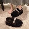 Women's Shoes Mao Mao Shoes Women's 2025 Winter New Outer Wear Flat-bottomed Pearl Decoration Korean Version Doudou Shoes One-pedal Fairy
