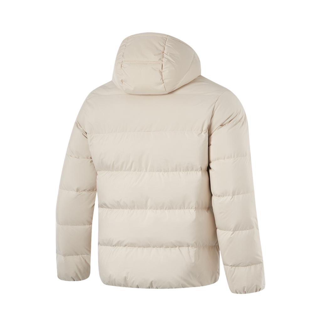 Li Ning Basketball Series Solid Color Hooded Long Sleeve Down Jacket Men Outerwear Oatmeal-Gray AYMU001-6