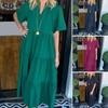 Summer Casual Short Sleeve Boho Beach Sundress Women's V-Neck Midi Maxi Dress Flowy Tiered for Vacation