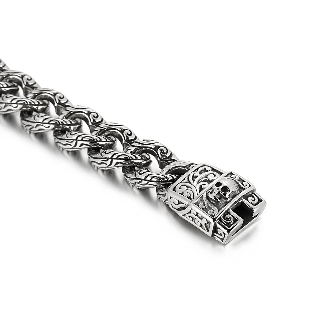 15mm Skull Punk Curb Cuban Chain Bracelet - Stainless Steel 316L - KB123642-BDJX