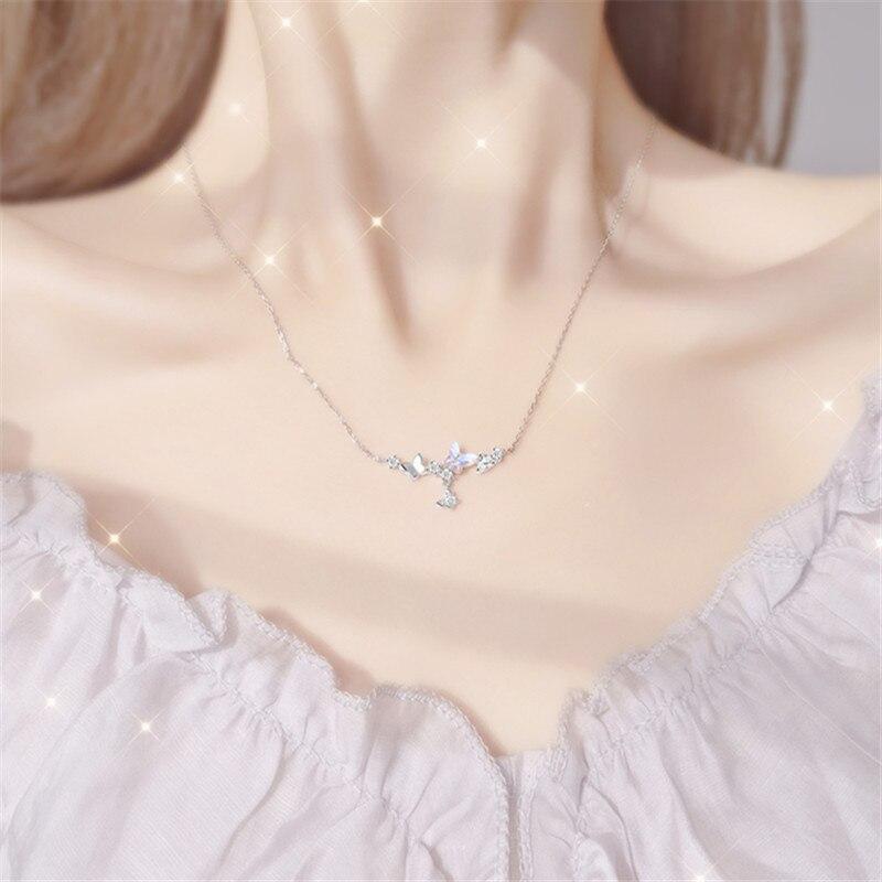 925 Sterling Silver Zircon Butterfly Charm Náhrdelník Přívěsek pro ženy Svatební móda Nové šperky Příslušenství dz359