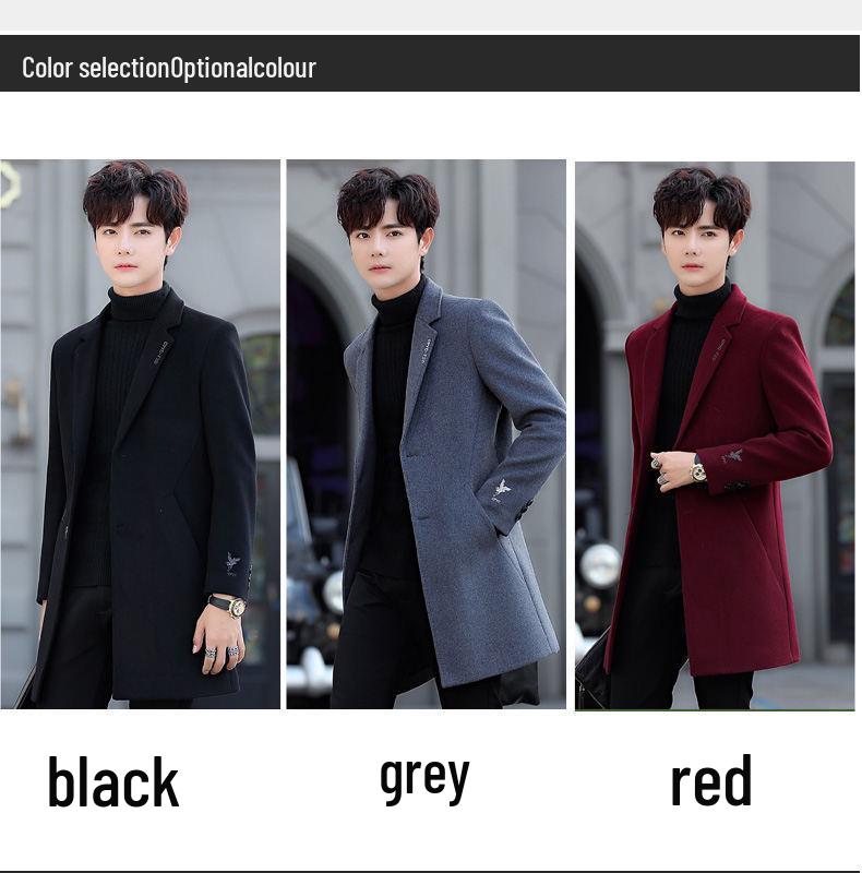 Men's Mid-Length Korean Style Woolen Coat with Velvet Lining - Winter Windbreaker, British Style Jacket for Youth