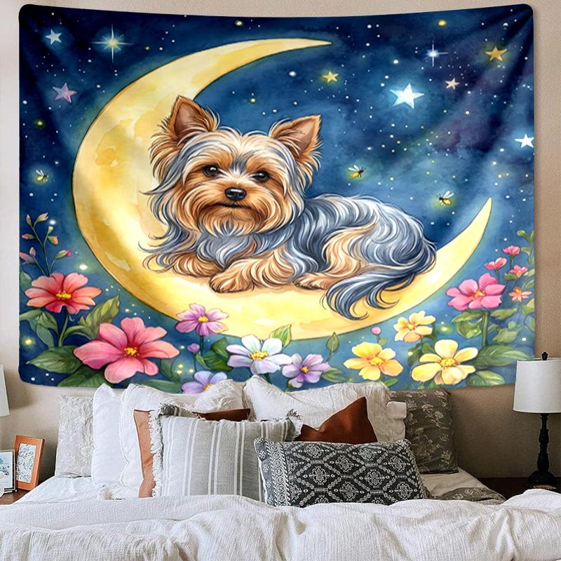 Cherry Blossom Yorkie Tapestry Room Decoration Wall Hanging for Living Room Bedroom, dormitory, Birthday and Christmas gifts