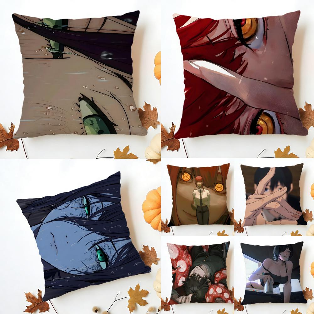 CChainsaw Man Cushion Cover Washable Linen Pillowcase Soft for Sofa Bed Cozy Home Room Decor