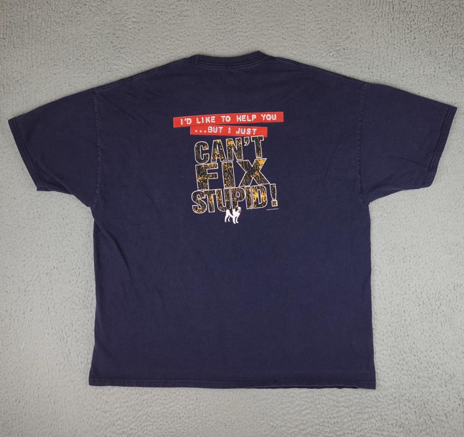

Vintage Big Dogs Shirt Mens 3X Blue Short Sleeve 2006 Can t Fix Stupid Graphic 3XL