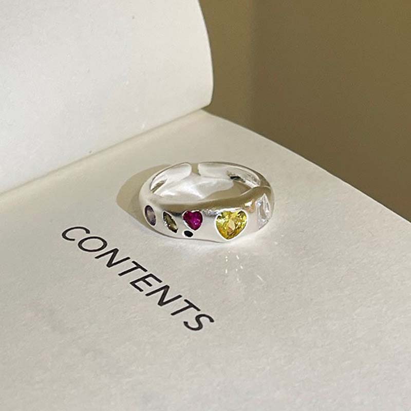 Fashion Colorful Zircon Adjustable Ring for Women Sweet Design Geometric Heart Crystal Finger Y2K Accessories Fine Jewelry Gifts