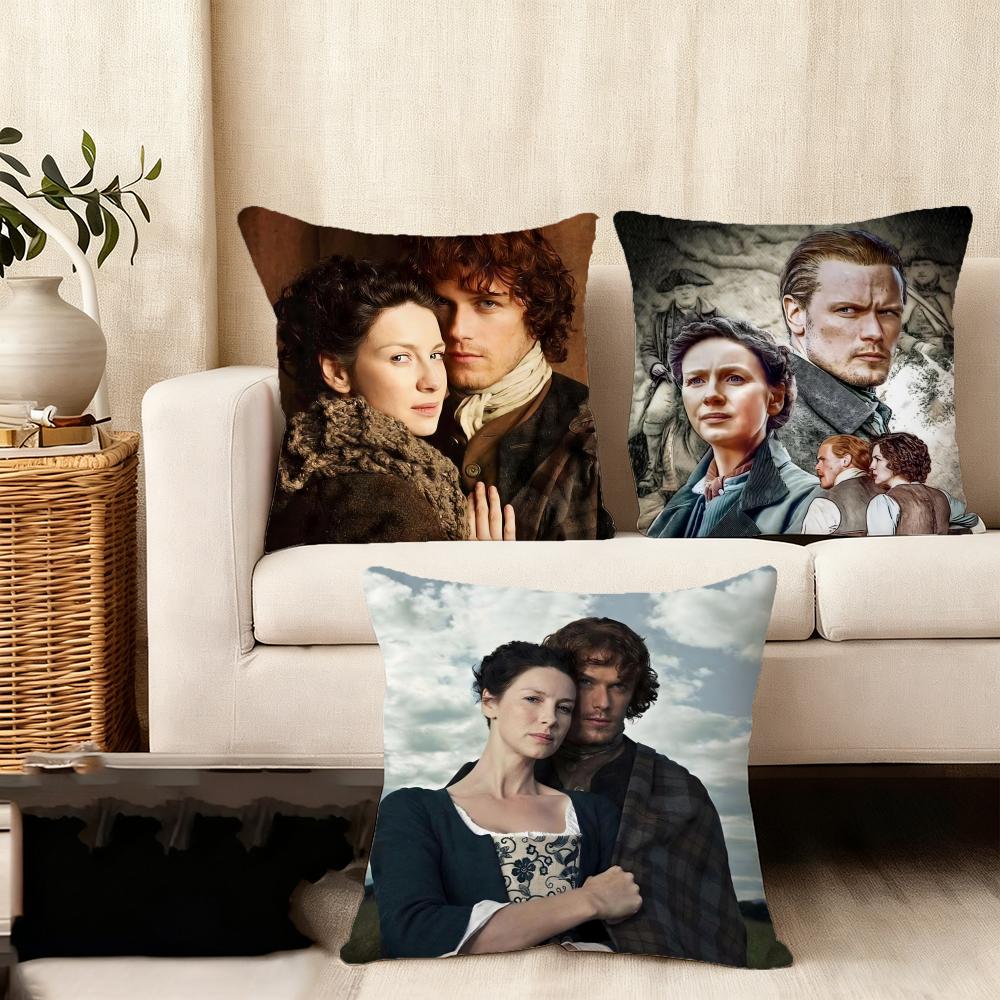 Tv Series O-Outlander Cushion Cover Soft Plush Fabric Double-Sided Printed Sofa Cushion Cover For All Seasons Home Decor Gift