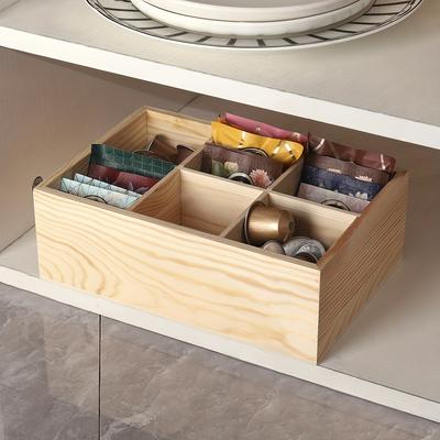 Organizzatore Contenitore Porta Bustine di Tè in Legno Impilabile, 6 Scomparti Portaoggetti in Legno da Scrivania Porta Penne Organizzatore da Ufficio