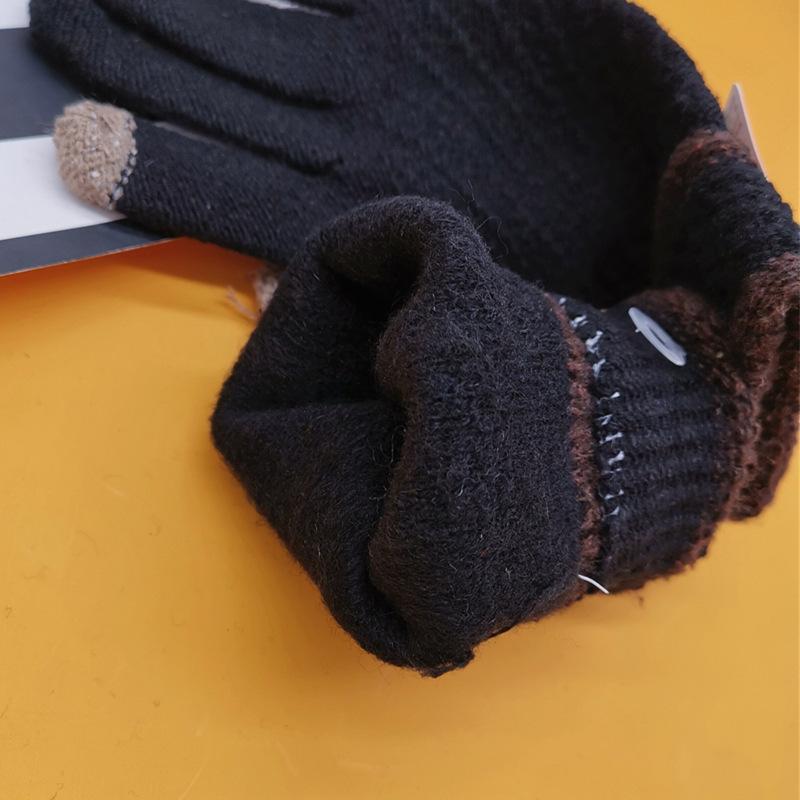 Touch Screen Wool Gloves Autumn and Winter Men's Warm Full Finger Five Finger Knitting Students
