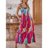 Bohemian Style Summer New off-Neck Irregular Print A Word Backless Sling Dress Beach Long Dress