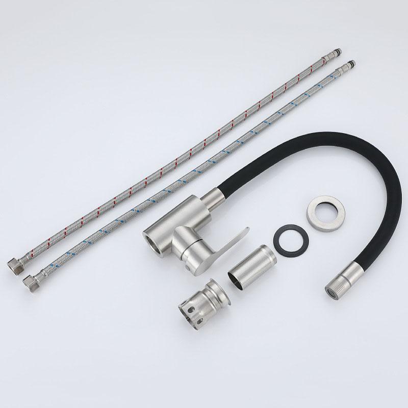 304 Stainless Steel Kitchen Sink Faucet 360 Degree Swivel Hot Cold Sink Water Mixer Tap Deck Mounted Kitchen Tap Brushed Nickel