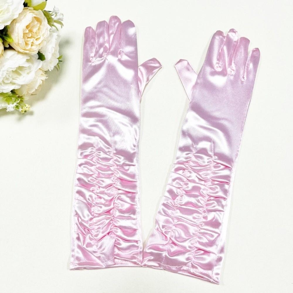 Ruched Design Evening Dress Gloves Full Finger Opera Gloves Bridal Wedding Gloves Birthday Party