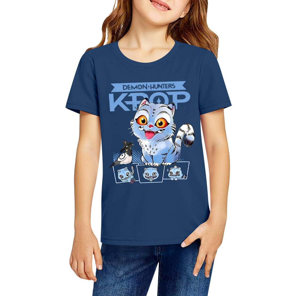 Fashionable Round Neck Short Sleeve Work Clothes Printed Tops For KID Summer Tops