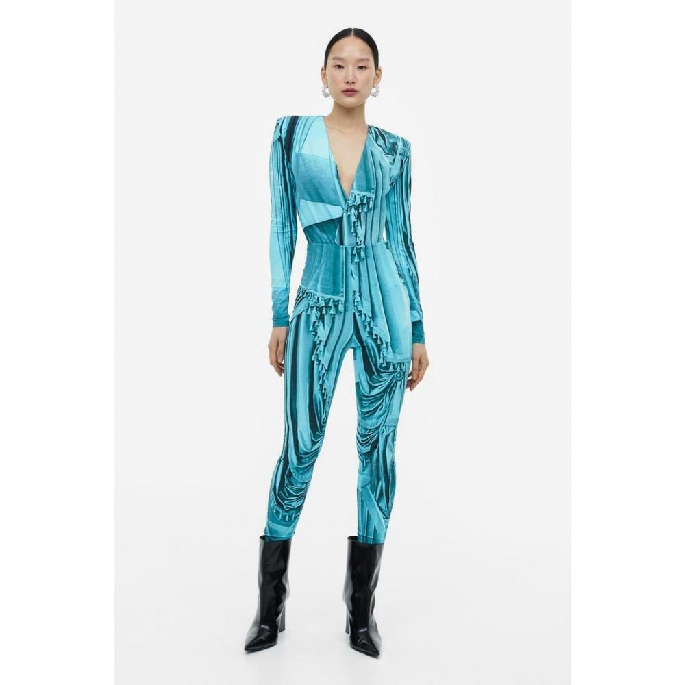 

H&M printed wrap style bodysuit turquoise pattern 1148237001
