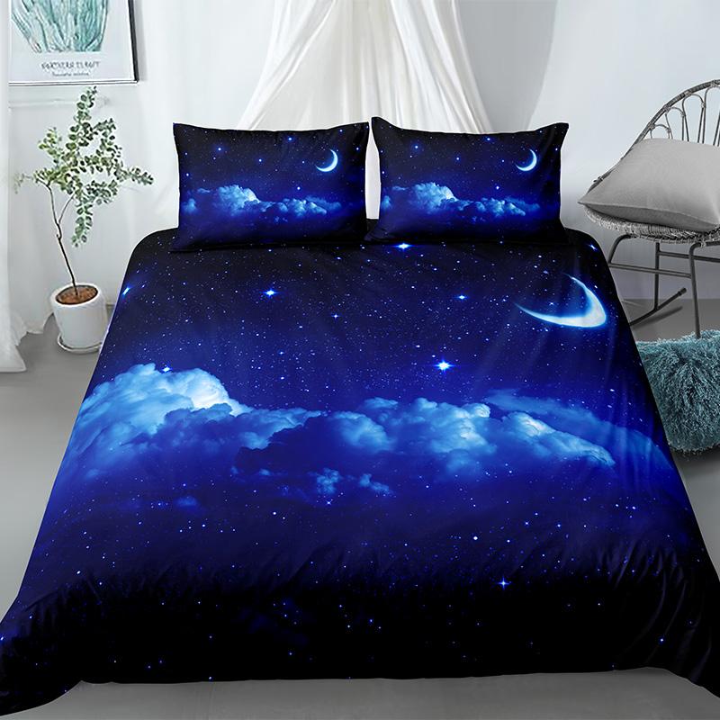 Stars Bedding Set Night Sky Kids Girls Boys Duvet Cover Set Dark Blue Home Textiles Galaxy Bedclothes Men Women Soft Quilt Cover