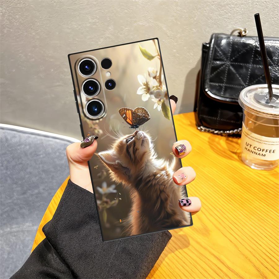 Case for Samsung Galaxy S26 Ultra S24 S23 S21 FE S10 S9 S25 Plus S20 Ultra Note 20 8 9 10 Funda Phone Cover Cute Cat