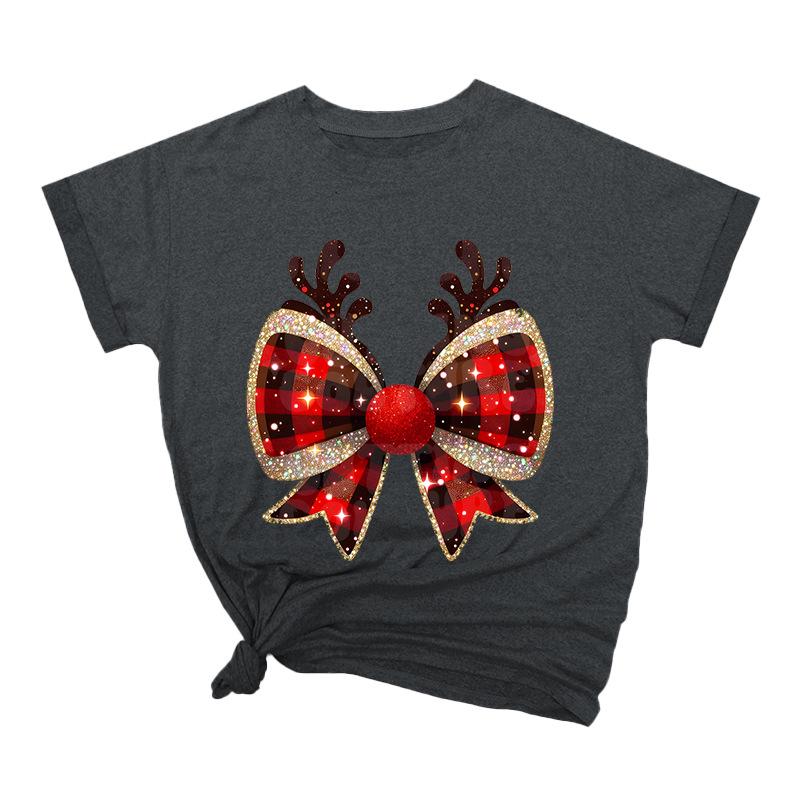 Weihnachtsschleife Kreativ Bedruckt Trendig Baumwoll-Top Lässige Sportbekleidung Locker Damen-T-Shirts Damen