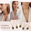 Square Initial Letter Necklace Pendant, Stainless Steel Charm Black Enamle Simple Name Jewelry For Women