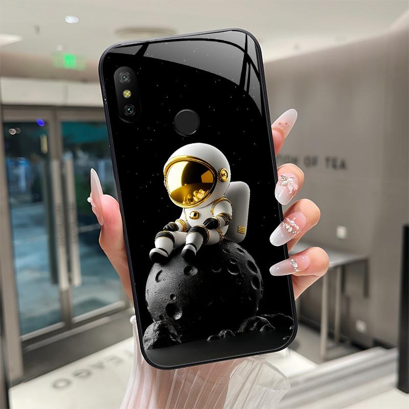 Beautiful Flower Cute Cartoon Cats Case For Xiaomi Mi A2 / Mi A2 Lite Tempered Glass Phone Case Protective Back Cover Hard Shell