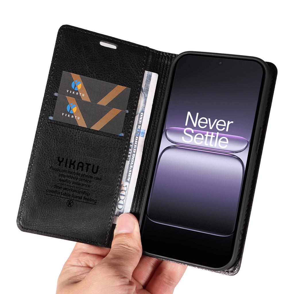 For OnePlus Nord 5 5G/OnePlus Ace 5 Ultra 5G Wallet Case YIKATU YK-006 Magnetic Closure Leather Phone Cover Litchi Texture