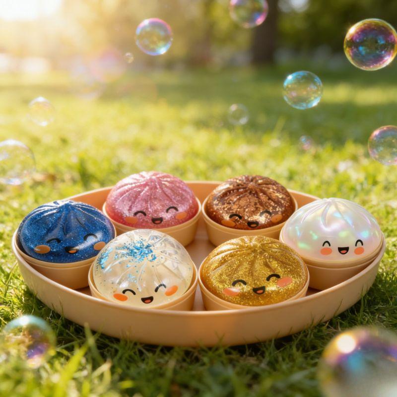 Kids  Childrens2026 Squishy Bao Bun Fidget Transparent Glitter Dumpling Stress Relief Toy Slow Rising Steamer Box Squishy for Trending Gift Present
