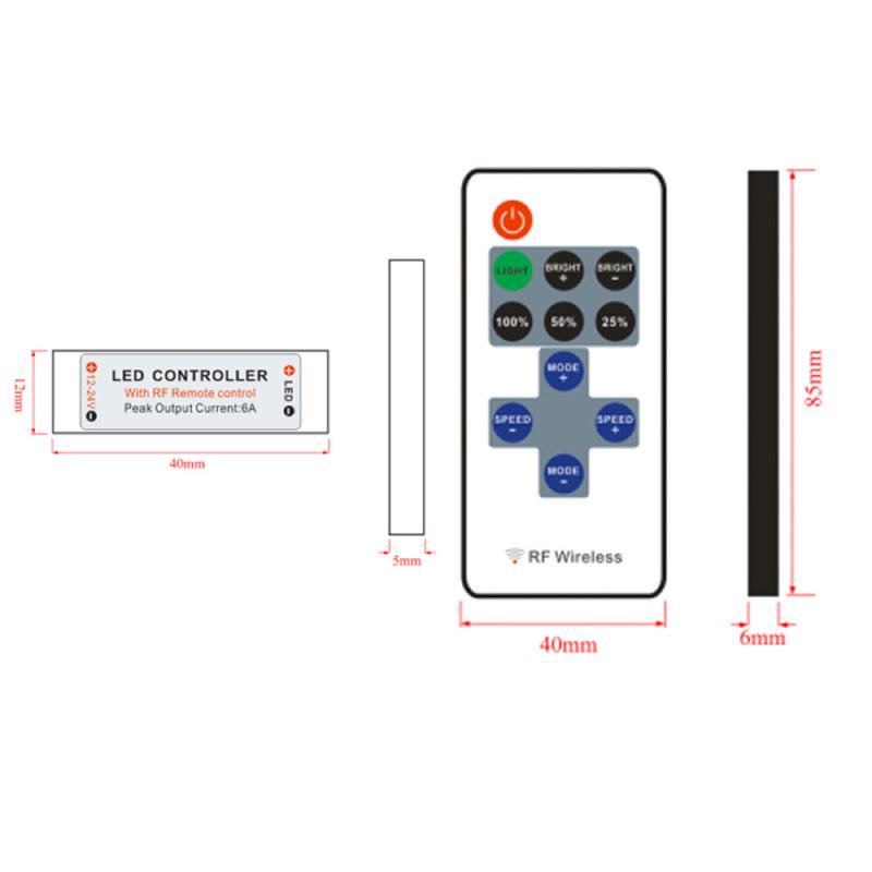 Wireless 11-Key RF LED Dimmer Controller for Monochrome Strip Lights