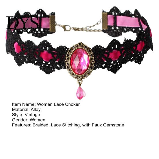 Damen Choker Gothic Vintage Geflochten Ästhetisch mit Strassstein Kleid Schlüsselbein Halskette Up Geschenk Damen Punk Spitze Nähte Trendiger Schmuck