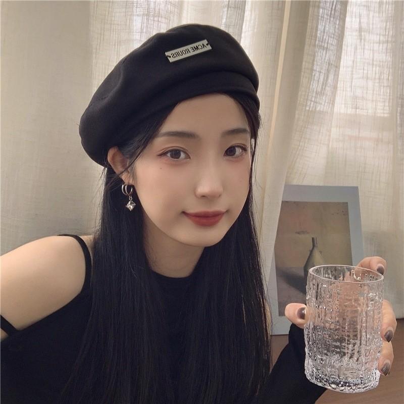 Stylish Woolen Beret Hat For Women Trendy Autumn Winter Artist Cap With English Letter Details