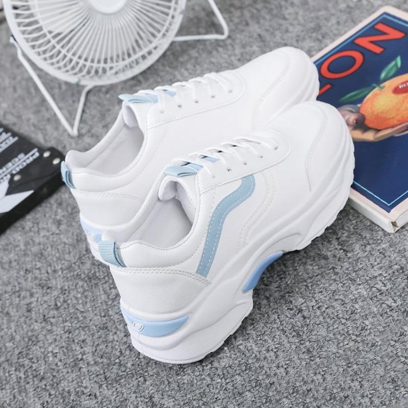 Xiaobai Shoes Female Student Leather Surface Spring and Summer New Mesh Breathable Thick-soled Thick-soled Sports Shoes Shoes