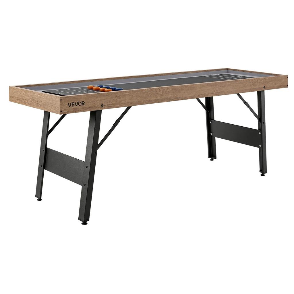 2,1m Shuffleboard Tisch, 2 in 1 Shuffleboard und Tisch-Curling Kombinationsspiel, Kompaktes Shuffle Board mit Glatter Oberfläche, Klappbare Beine, 8 Pucks, Einfach