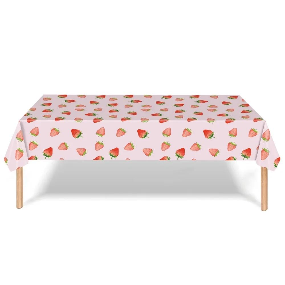 Factory New Picnic Strawberry Party Theme Girl Pink Fruit Birthday Disposable Decorative Plastic Tablecloth
